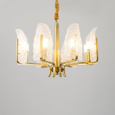 Contemporary Scandinavian Leaf Branch Glass Copper 8-Light Chandelier For Bedroom