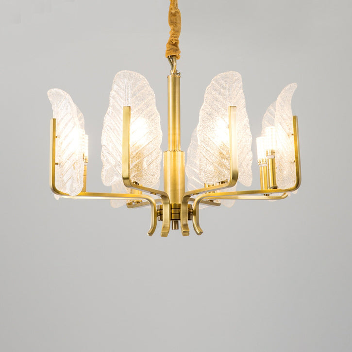 Contemporary Scandinavian Leaf Branch Glass Copper 8-Light Chandelier For Bedroom