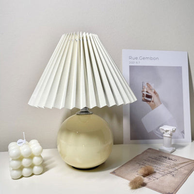 Modern Minimalist Round Fabric Pleated Ceramic 1-Light Table Lamp For Bedroom
