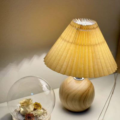 Modern Minimalist Round Fabric Pleated Ceramic 1-Light Table Lamp For Bedroom