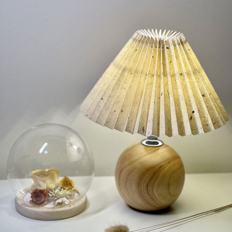 Modern Minimalist Round Fabric Pleated Ceramic 1-Light Table Lamp For Bedroom