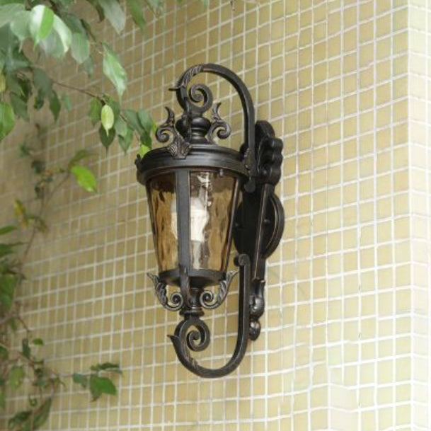 Lámpara de Aplique de Pared de Cilindro de Vidrio de Aluminio Impermeable Tradicional Europea de 1 Luz para Patio Exterior 