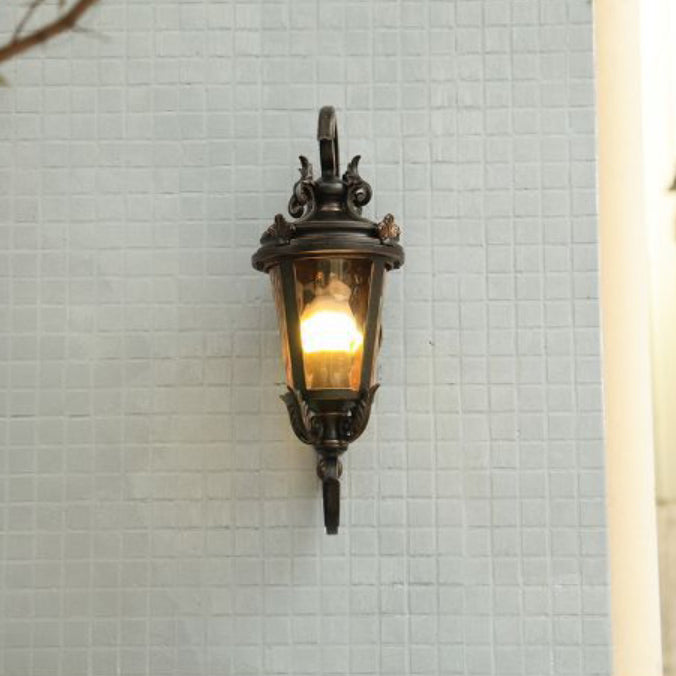 Lámpara de Aplique de Pared de Cilindro de Vidrio de Aluminio Impermeable Tradicional Europea de 1 Luz para Patio Exterior 