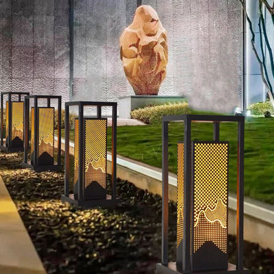 الإضاءة الخارجية للحديقة بتصميم أسطوانة من الدولوميت والفولاذ المقاوم للصدأ المقاوم للماء بالطاقة الشمسية الصينية التقليدية مع إضاءة LED على شكل قرص العسل 