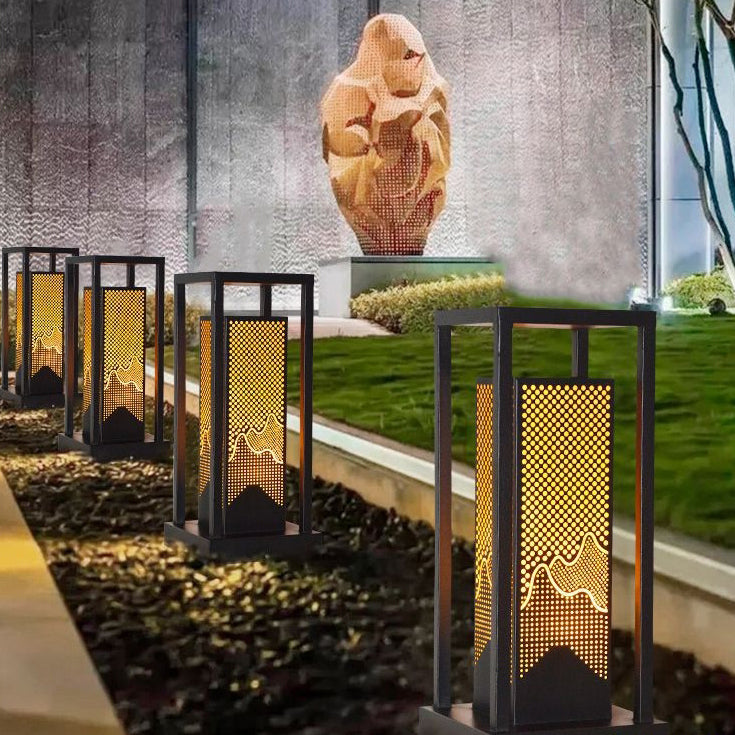 الإضاءة الخارجية للحديقة بتصميم أسطوانة من الدولوميت والفولاذ المقاوم للصدأ المقاوم للماء بالطاقة الشمسية الصينية التقليدية مع إضاءة LED على شكل قرص العسل 