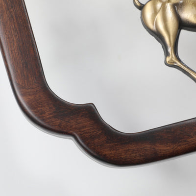 Traditional Chinese Brass Rubber Wood Glass Rectangular Cylinder Deer 1-Light Wall Sconce Lamp For Hallway