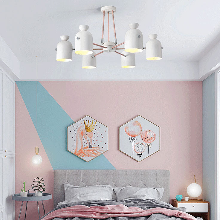 Contemporain Nordique Cylindre en Fer Tasse Rotative Plafonnier Semi-Encastré à 6 Lumières pour Salon 