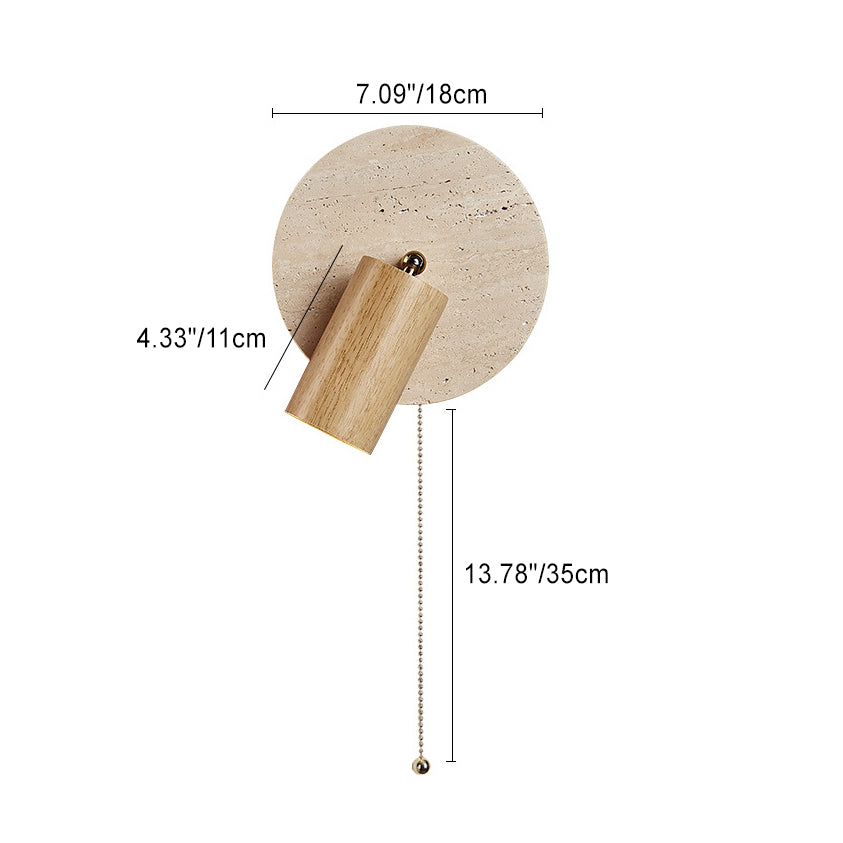 Applique murale moderne de style mi-siècle en bois massif cylindrique rond beige travertin à 1 lumière pour chambre 