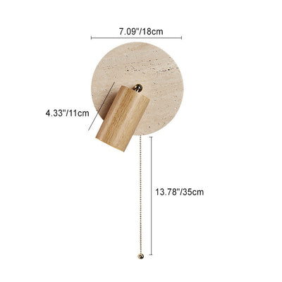 Moderne Mid-Century Runde Zylinder Massivholz Beige Travertin 1-Licht Wandleuchte Lampe für Schlafzimmer 