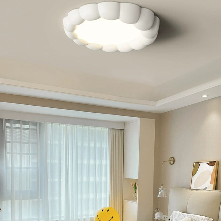 Modern Minimalist Round Cream Bubble ABS Iron LED Flush Mount Ceiling Light For Living Room