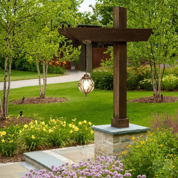 Lámpara colgante de 1 luz con bola de vidrio de hierro de aluminio impermeable tradicional europea para patio exterior 