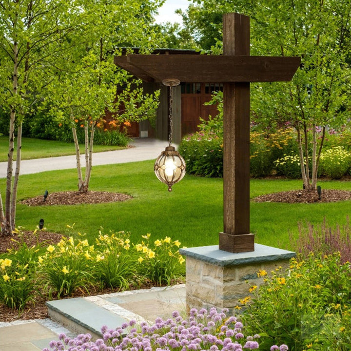 Lámpara colgante de 1 luz con bola de vidrio de hierro de aluminio impermeable tradicional europea para patio exterior 