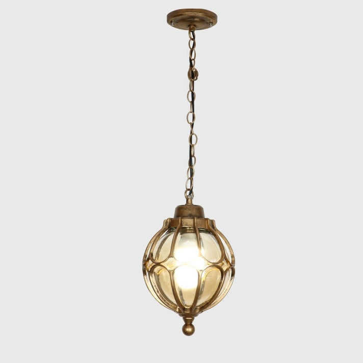 Lámpara colgante de 1 luz con bola de vidrio de hierro de aluminio impermeable tradicional europea para patio exterior 