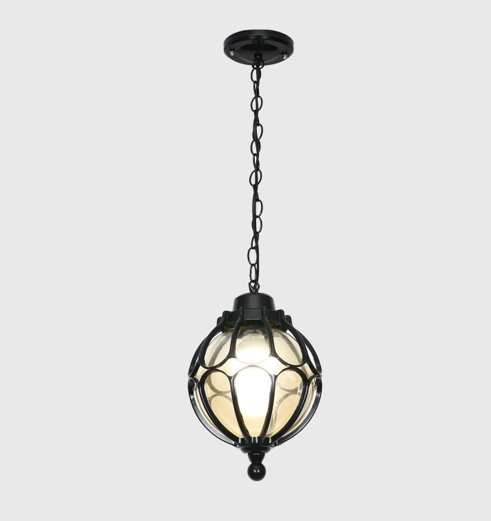 Lámpara colgante de 1 luz con bola de vidrio de hierro de aluminio impermeable tradicional europea para patio exterior 