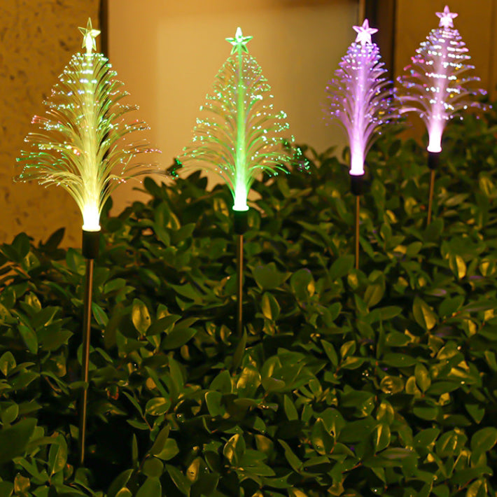 Modern Art Deco Solar Waterproof ABS Stainless Steel Fiber Optic Tree Star LED Landscape Lighting Outdoor Light For Garden