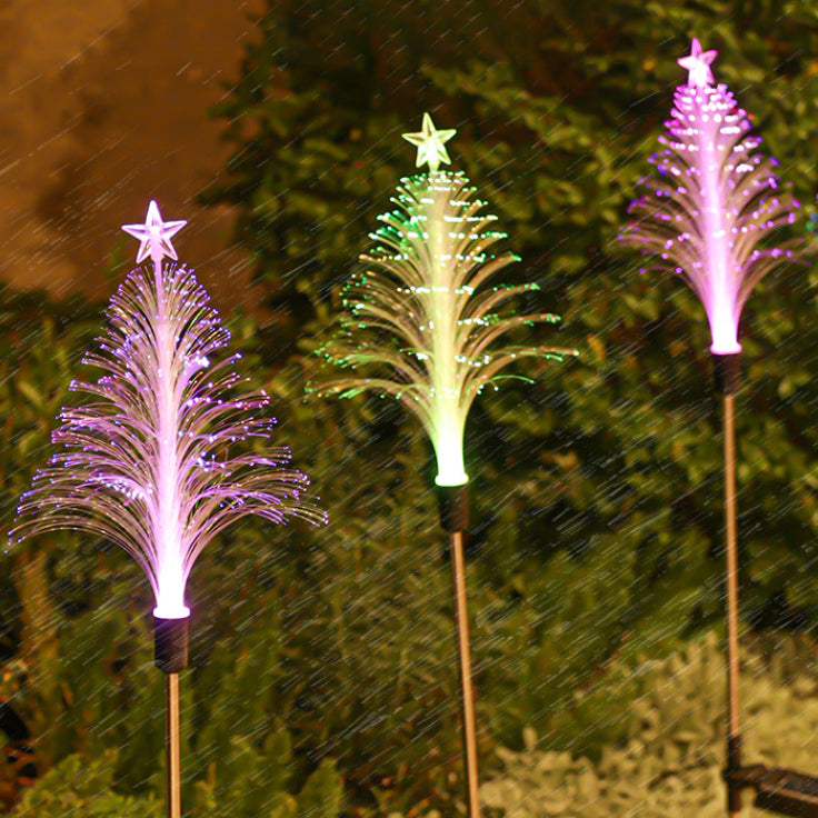 Modern Art Deco Solar Waterproof ABS Stainless Steel Fiber Optic Tree Star LED Landscape Lighting Outdoor Light For Garden
