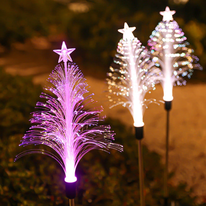 Modern Art Deco Solar Waterproof ABS Stainless Steel Fiber Optic Tree Star LED Landscape Lighting Outdoor Light For Garden