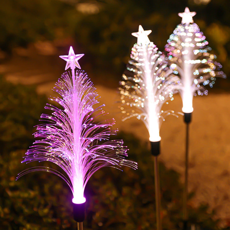 Modern Art Deco Solar Waterproof ABS Stainless Steel Fiber Optic Tree Star LED Landscape Lighting Outdoor Light For Garden
