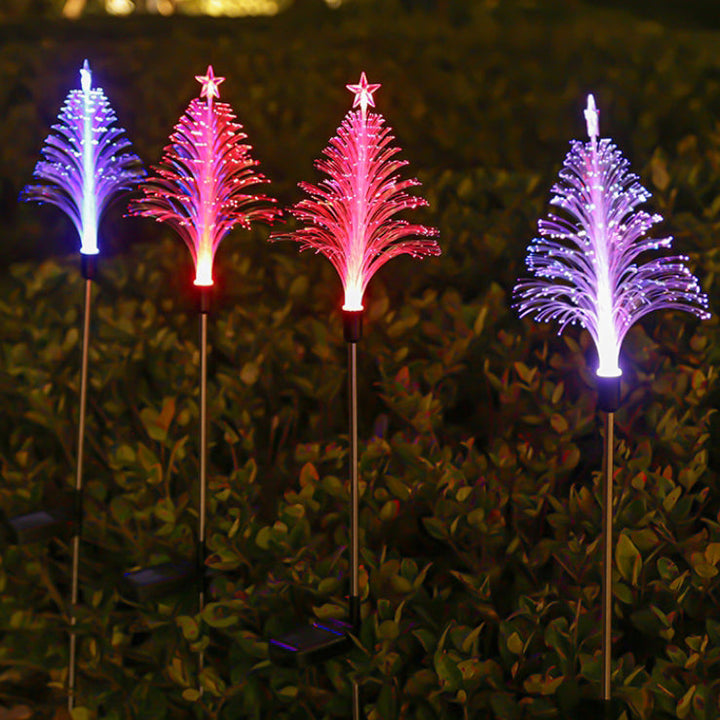 Modern Art Deco Solar Waterproof ABS Stainless Steel Fiber Optic Tree Star LED Landscape Lighting Outdoor Light For Garden