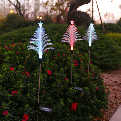 Modern Art Deco Solar Waterproof ABS Stainless Steel Fiber Optic Tree Star LED Landscape Lighting Outdoor Light For Garden
