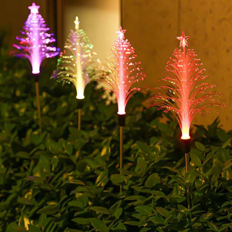 Modern Art Deco Solar Waterproof ABS Stainless Steel Fiber Optic Tree Star LED Landscape Lighting Outdoor Light For Garden