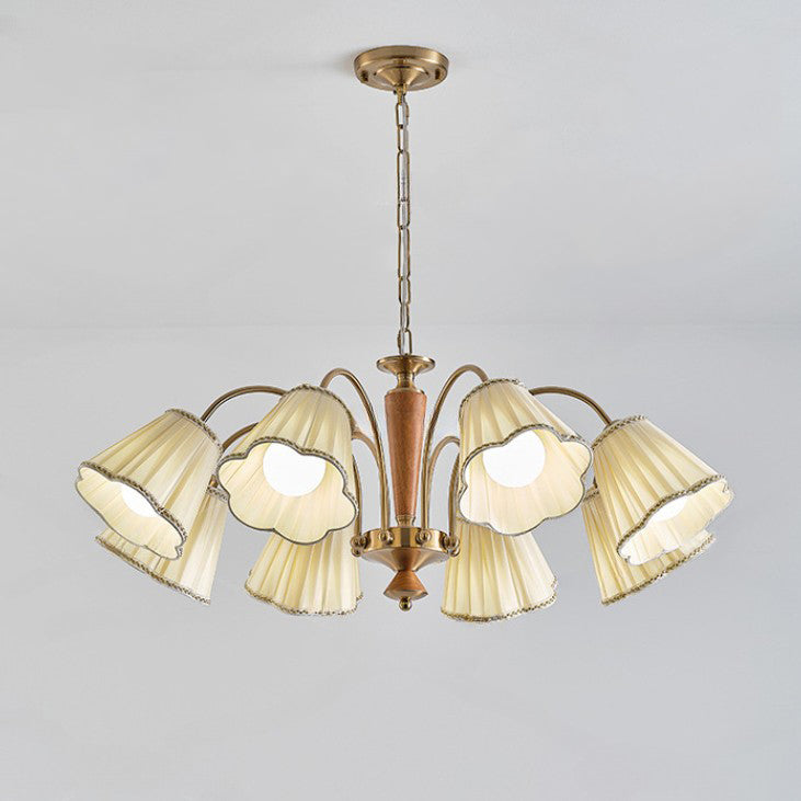 Chandelier traditionnel en tissu floral à branches françaises en bois de caoutchouc et fer avec 3/6/8 lumières pour chambre 