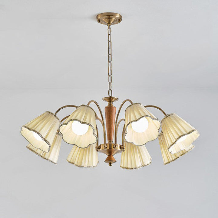 Chandelier traditionnel en tissu floral à branches françaises en bois de caoutchouc et fer avec 3/6/8 lumières pour chambre 