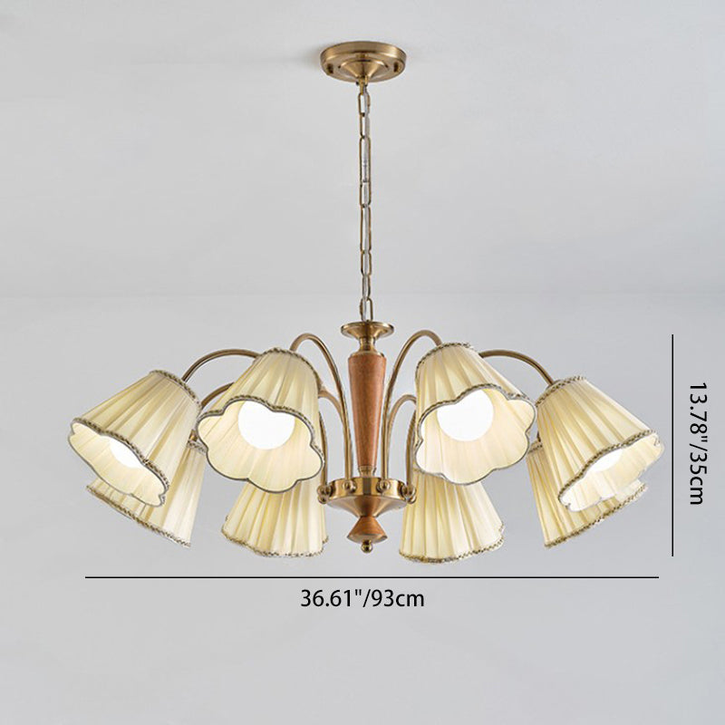 Chandelier traditionnel en tissu floral à branches françaises en bois de caoutchouc et fer avec 3/6/8 lumières pour chambre 