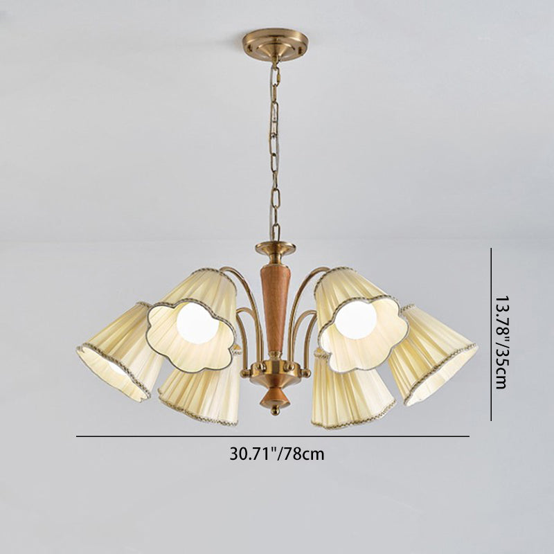 Chandelier traditionnel en tissu floral à branches françaises en bois de caoutchouc et fer avec 3/6/8 lumières pour chambre 