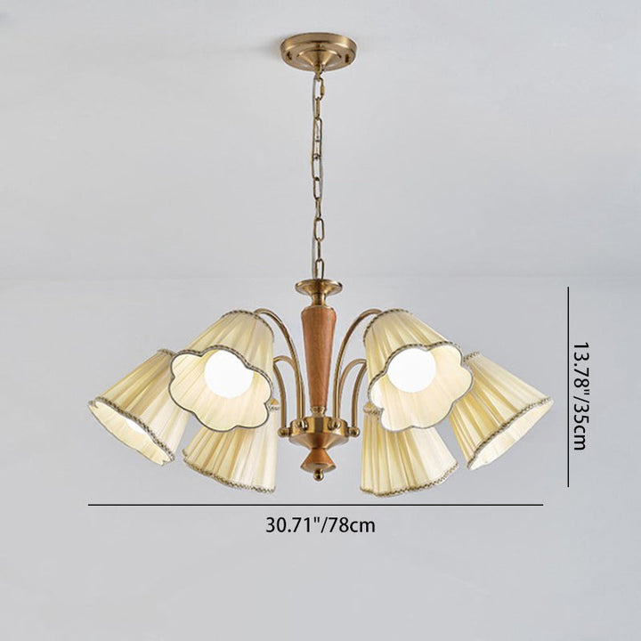 Chandelier traditionnel en tissu floral à branches françaises en bois de caoutchouc et fer avec 3/6/8 lumières pour chambre 