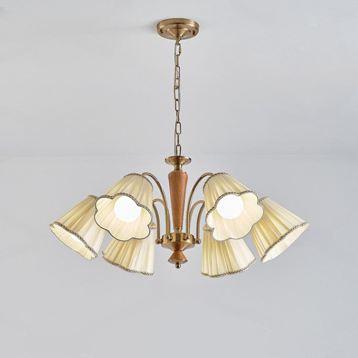 Chandelier traditionnel en tissu floral à branches françaises en bois de caoutchouc et fer avec 3/6/8 lumières pour chambre 