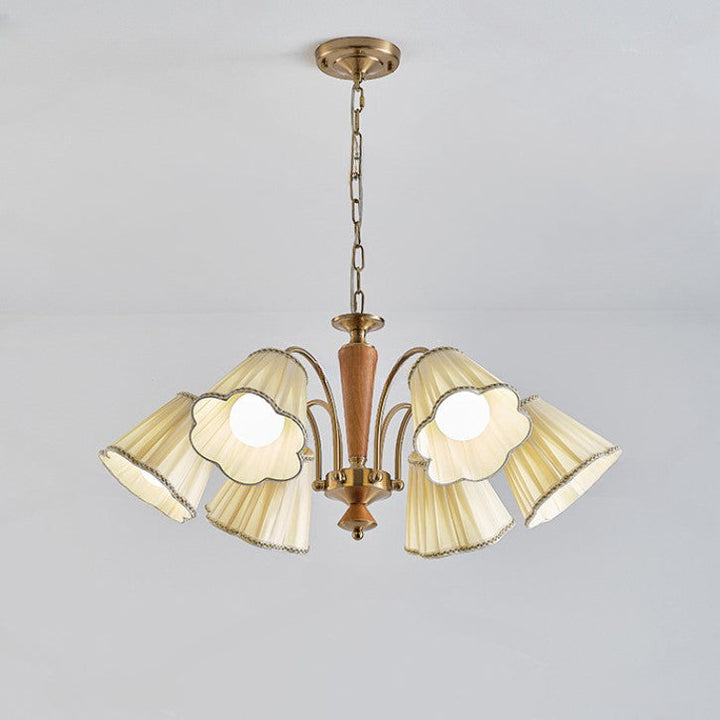 Chandelier traditionnel en tissu floral à branches françaises en bois de caoutchouc et fer avec 3/6/8 lumières pour chambre 
