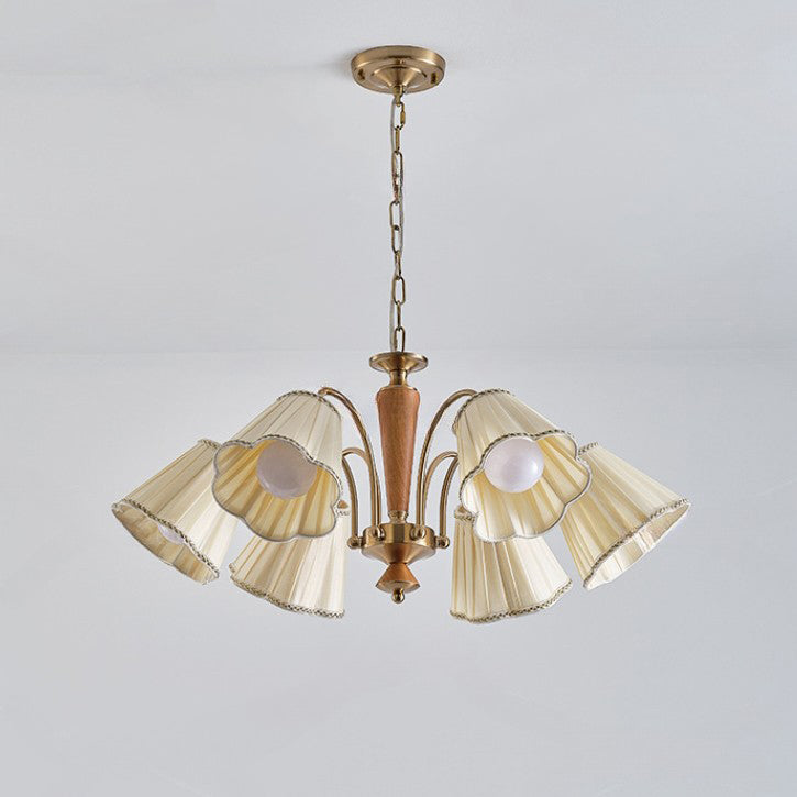 Chandelier traditionnel en tissu floral à branches françaises en bois de caoutchouc et fer avec 3/6/8 lumières pour chambre 
