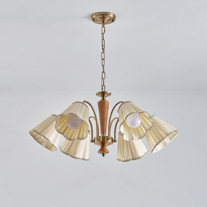 Chandelier traditionnel en tissu floral à branches françaises en bois de caoutchouc et fer avec 3/6/8 lumières pour chambre 