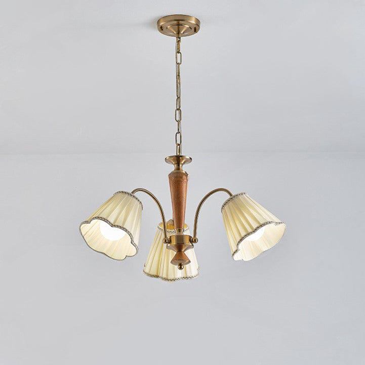 Chandelier traditionnel en tissu floral à branches françaises en bois de caoutchouc et fer avec 3/6/8 lumières pour chambre 