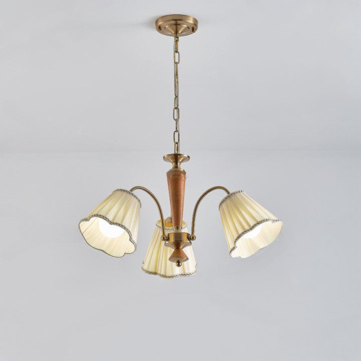 Chandelier traditionnel en tissu floral à branches françaises en bois de caoutchouc et fer avec 3/6/8 lumières pour chambre 