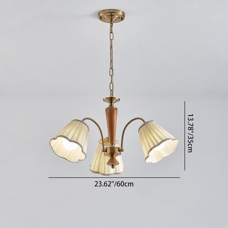 Chandelier traditionnel en tissu floral à branches françaises en bois de caoutchouc et fer avec 3/6/8 lumières pour chambre 