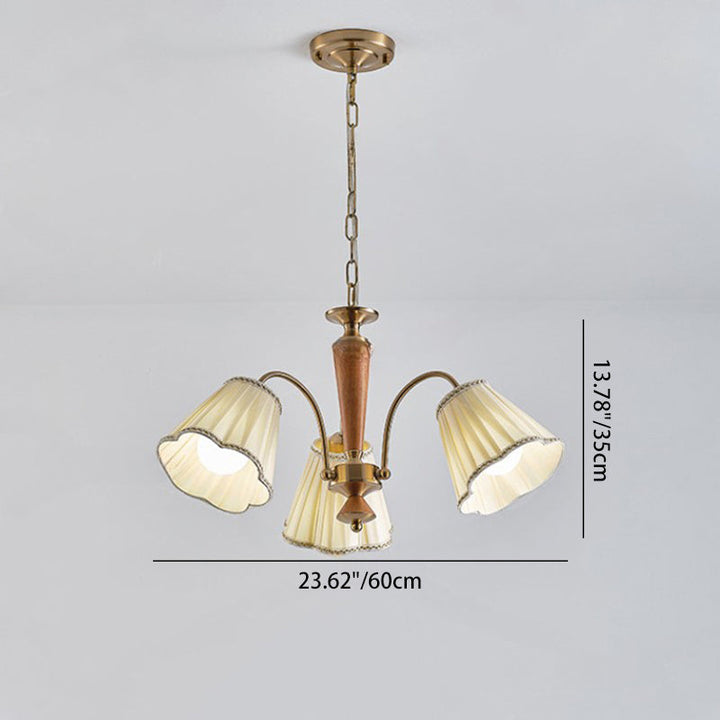 Traditioneller französischer Zweig-Blumenstoff-Kronleuchter aus Gummibaumholz und Eisen mit 3/6/8 Lichtern für Schlafzimmer 