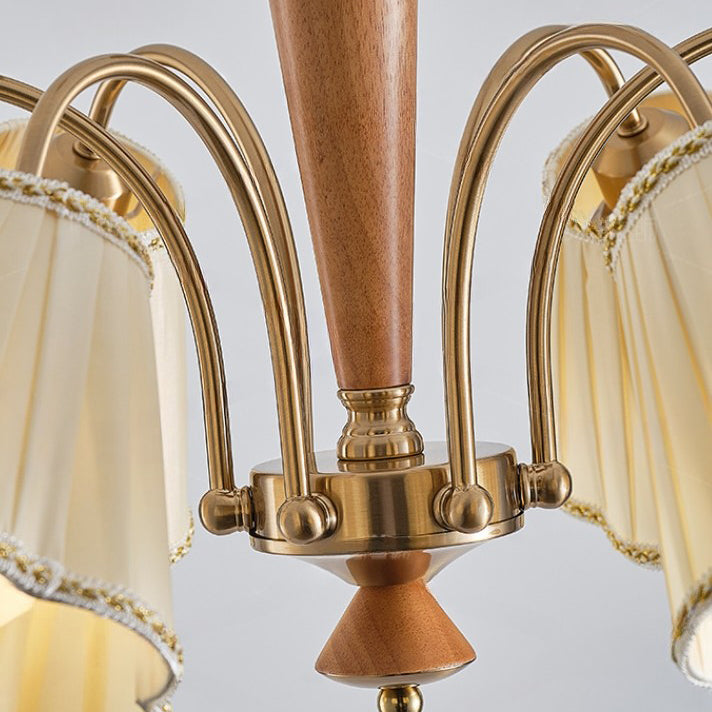 Chandelier traditionnel en tissu floral à branches françaises en bois de caoutchouc et fer avec 3/6/8 lumières pour chambre 