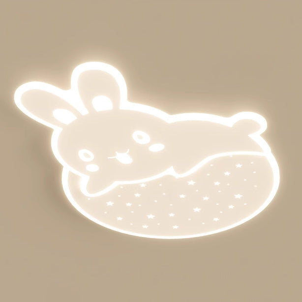 Modern Art Deco Snail Panda Rabbit Round Acrylic Iron LED Flush Mount Ceiling Light For Bedroom
