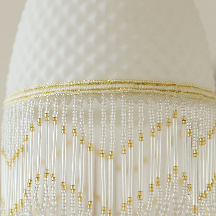 Lámpara colgante de 1 luz de cobre con cristal ovalado tradicional europeo con borla para dormitorio 