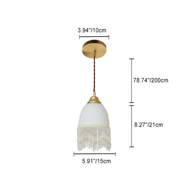 Traditionelle europäische ovale Quaste Glas Kupfer 1-Licht Pendelleuchte für Schlafzimmer 