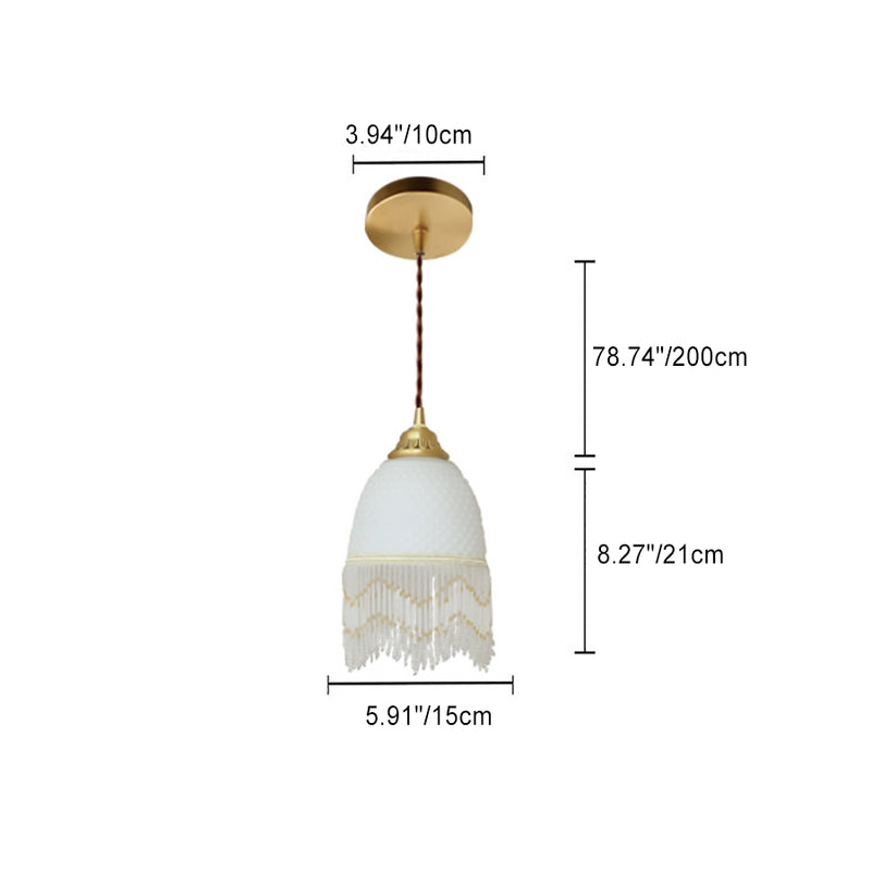 Traditionelle europäische ovale Quaste Glas Kupfer 1-Licht Pendelleuchte für Schlafzimmer 