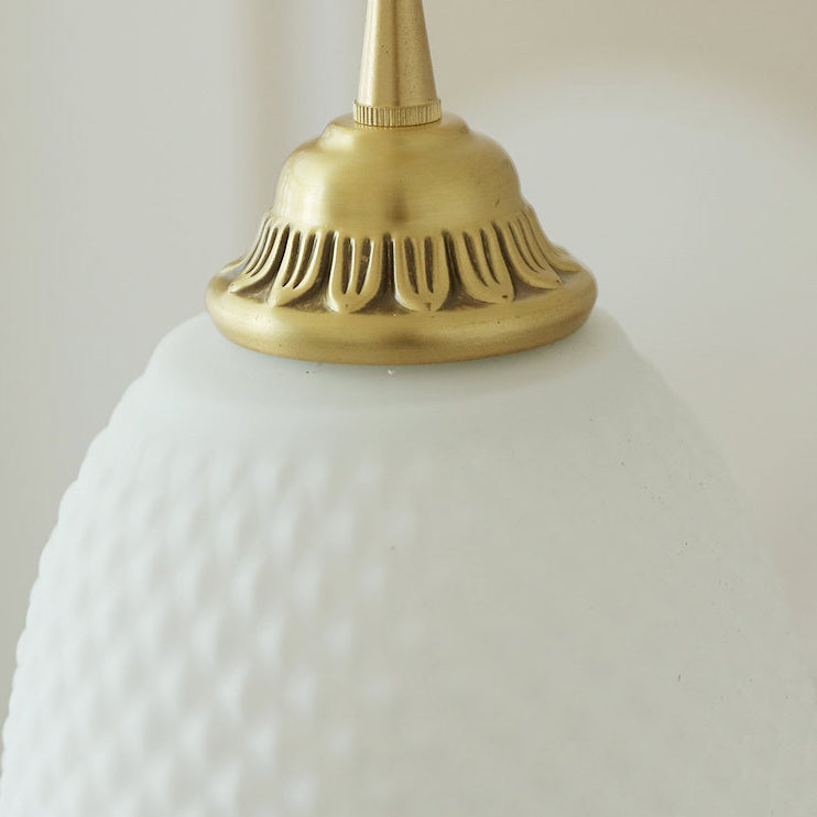 Traditionelle europäische ovale Quaste Glas Kupfer 1-Licht Pendelleuchte für Schlafzimmer 