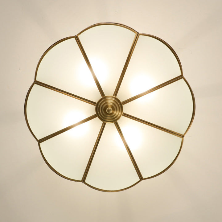 Plafonnier semi-encastré en laiton traditionnel européen en verre rond sculpté à la main 4/6 lumières pour couloir 