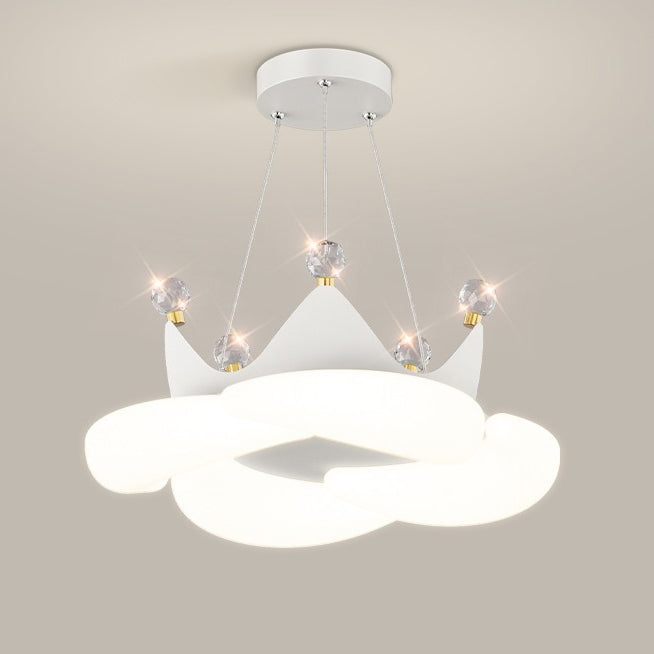 Lámpara colgante LED de sombra redonda PE con corona de cristal creativa contemporánea para dormitorio 