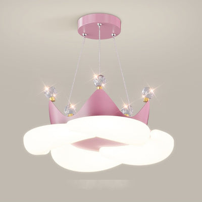 Lámpara colgante LED de sombra redonda PE con corona de cristal creativa contemporánea para dormitorio 