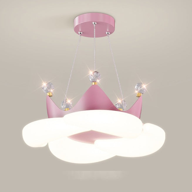 Lámpara colgante LED de sombra redonda PE con corona de cristal creativa contemporánea para dormitorio 