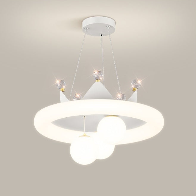 Couronne en cristal créative contemporaine, abat-jour rond PE, lustre LED pour chambre à coucher 