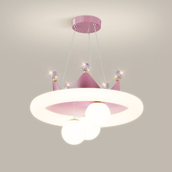 Couronne en cristal créative contemporaine, abat-jour rond PE, lustre LED pour chambre à coucher 